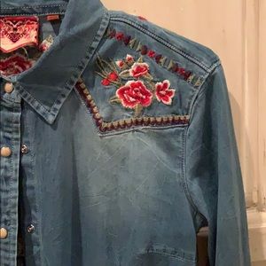 Women's Floral Denim Button Down Shirt by Grace M